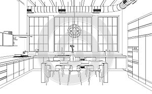 Interior Design modern Kitchen Drawing Plan