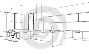 Interior Design modern Kitchen Drawing Plan