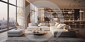 Interior design of modern living room panorama