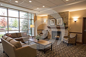 Interior design of modern living space with couch and table