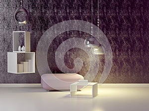 Interior design of modern violet lounge.