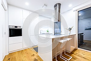 Interior design new modern white kitchen with kitchen appliances