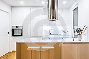 Interior design new modern white kitchen with kitchen appliances