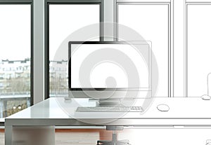 Interior Design Office Drawing Gradation Into Photograph