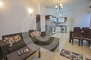 Interior design of an open plan apartment living room show home