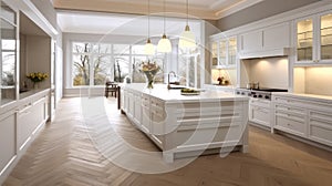 Interior design of a pool villa highlighting a kitchen area with counter, Luxury kitchen