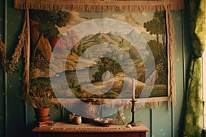 The interior design of retro iving room. Generative AI