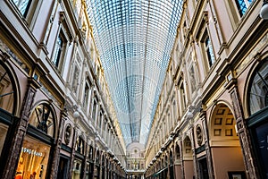 Interior design of the Royal Gallery of Saint Hubert, Brussels Old Town, Belgium