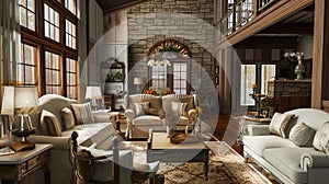 Interior design series: classic rustic living room . Ai Generative