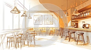 Bar Interior Sketch Cafe, Restaurant Design Concept