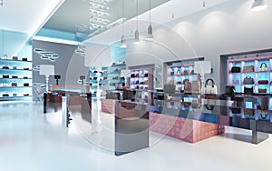 Interior design of a store of branded bags