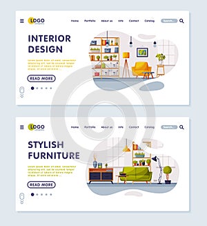 Interior Design, Stylish Furniture Landing Page, Cozy Apartments with Comfy Furniture, Creation Home Interior Website