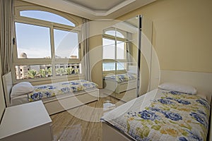 Interior design of twin bedroom in house