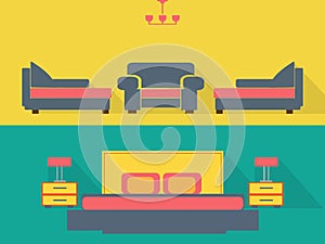 Interior design vector illustration flat set