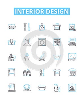 Interior design vector line icons set. Interiors, Design, Decorating, Furnishings, Space, Texture, Paint illustration