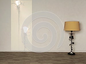 Interior design, yellow floor lamp