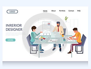 Interior designer vector website landing page design template