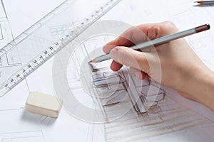 Hand drawing details of interior