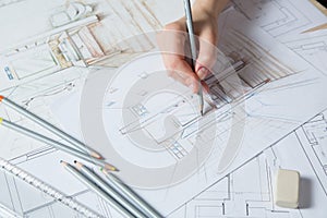 Hand drawing details of the interior