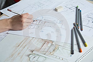 Hand drawing details of the interior