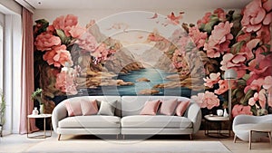 interior designs with striking wall murals, illustrating how a single mural can transform the ambiance of a room.