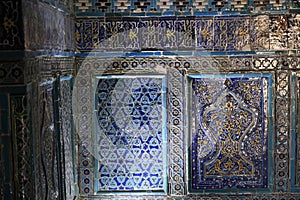 Interior detail of a mausoleum in the Shakhi Zinda necropolis in Samarkand, Uzbekistan