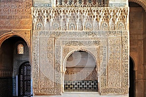 Interior detail of the Palace of the Nazaries in the Alhambra in Granada, Spain.