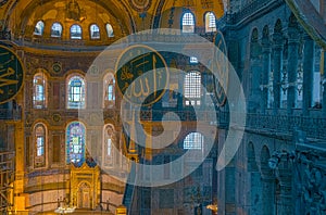 Interior detailed view of Hagia Sophia,Greek Orthodox Christian patriarchal basilica church now museum in Istanbul, Turkey,March,