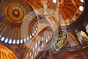 Interior details and ceiling of Holy Hagia Sophia Grand Mosque / Istanbul, Turkey