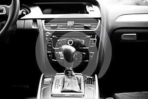 Interior details and elements of modern car, automatic transmission