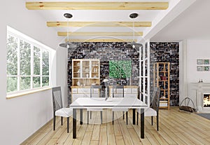 Interior of dining room 3d rendering