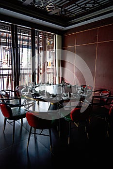 Interior dining room of luxury Chinese restaurant