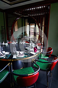 Interior dining room of luxury Chinese restaurant