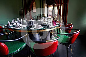 Interior dining room of luxury Chinese restaurant
