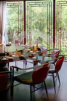 Interior dining room of luxury Chinese restaurant