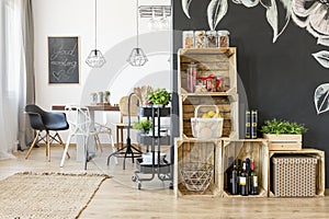 Interior with dining table