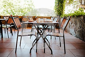 Interior of the dining veranda of family hotel