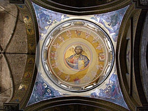 Interior of the dome of the Church of the Holy Sepulcher of Jesus Christ in the city of Jerusalem, Israel