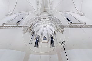 interior dome and looking up into old large choral Jewish synagogue ceiling