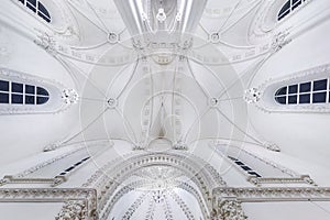 interior dome and looking up into old large choral Jewish synagogue ceiling