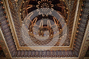 Interior dome of the mausoleum of King Mohammed V in Arabic style, Rabat, Morocco