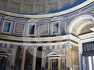 Interior and dome of the Pantheon temple of all pagan gods in Rome.