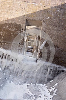 Interior doors of ice covered The Cribs on Lake Superior, Minnesota