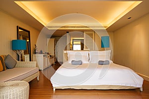 Interior of double bedroom with fully furnished