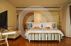 Interior of double bedroom with fully furnished