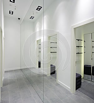 Interior of dressing room at cloth store