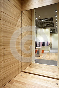 Interior of dressing room at cloth store