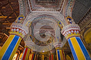 Interior of Durbar Hall, Thanjavur Maratha palace, Thanjavur, Tamil Nadu, India.