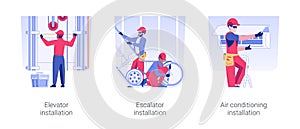 Interior electrical works isolated concept vector illustrations.