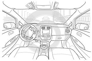 Interior of electromobile with automatic gearbox